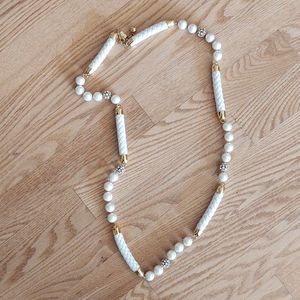 Kate Spade Mariner Station Rope pearl rhinestone gold cream necklace